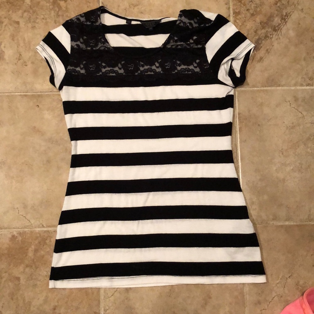 Guess black and white striped top